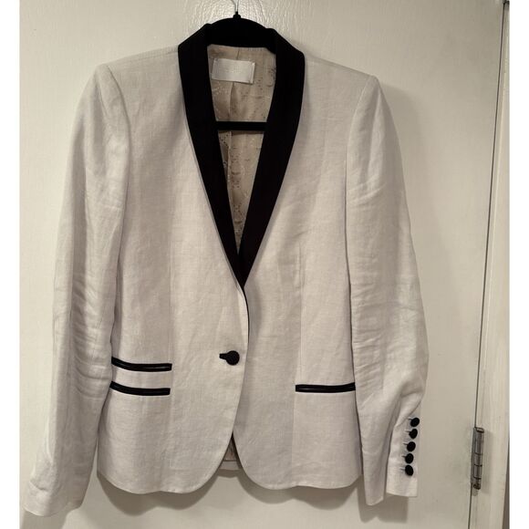 Zadig & Voltaire One-Button Linen Cotton Blazer Jacket Off White 36 - Picture 3 of 9